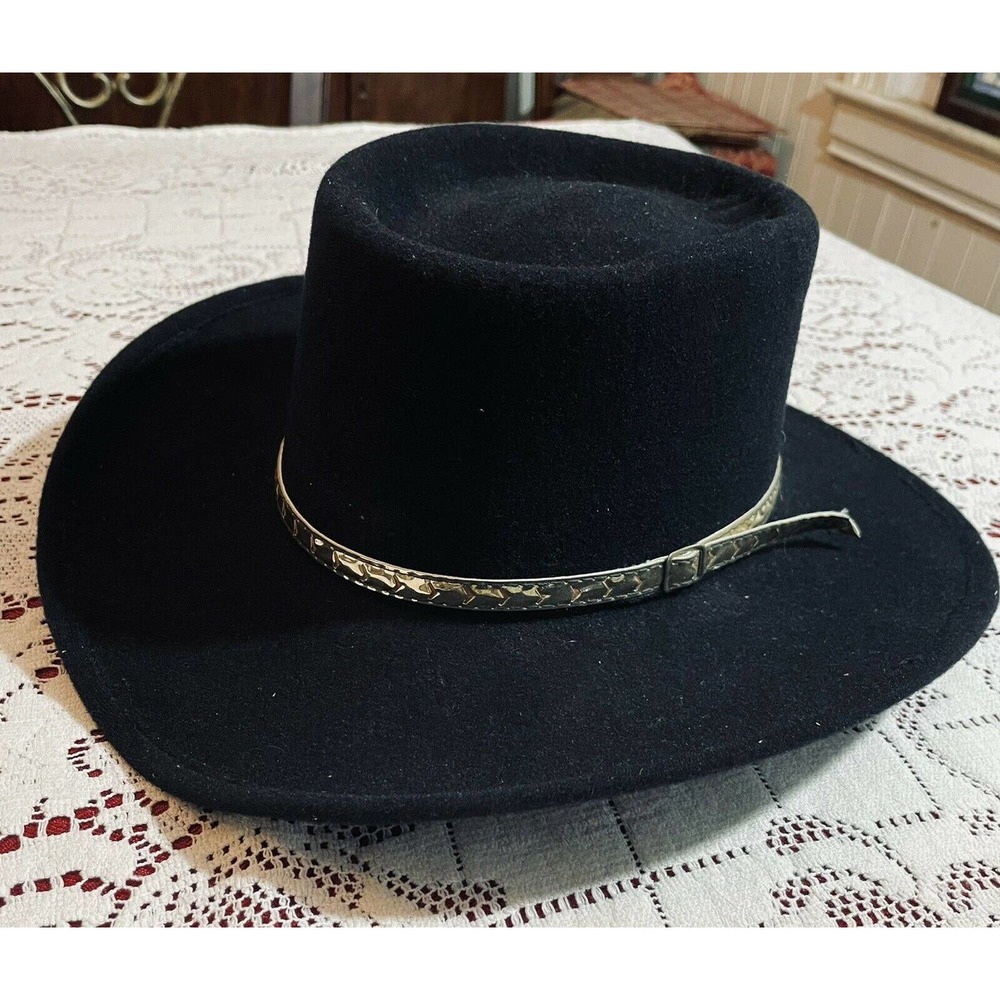 Vintage Black Western Cowboy Hat By Pigalle Somberos 6-7/8 Santo Nino Mexico